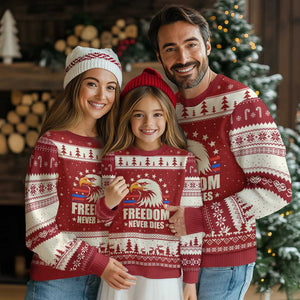 Freedom Never Dies Ugly Christmas Sweater Bold Patriotic Eagle Graphic for True American Patriots TS02 Red Beige Print Your Wear