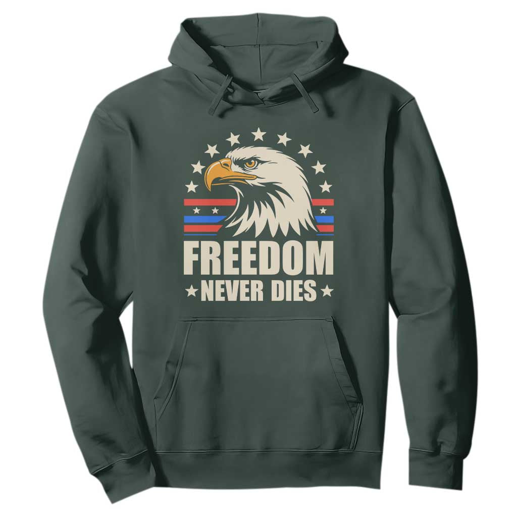 Freedom Never Dies Hoodie Bold Patriotic Eagle Graphic for True American Patriots TS02 Dark Forest Green Print Your Wear