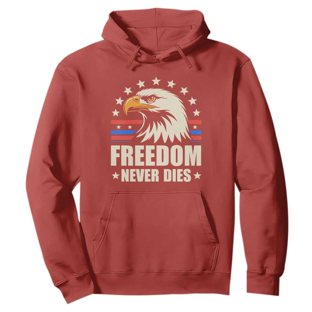 Freedom Never Dies Hoodie Bold Patriotic Eagle Graphic for True American Patriots TS02 Red Print Your Wear