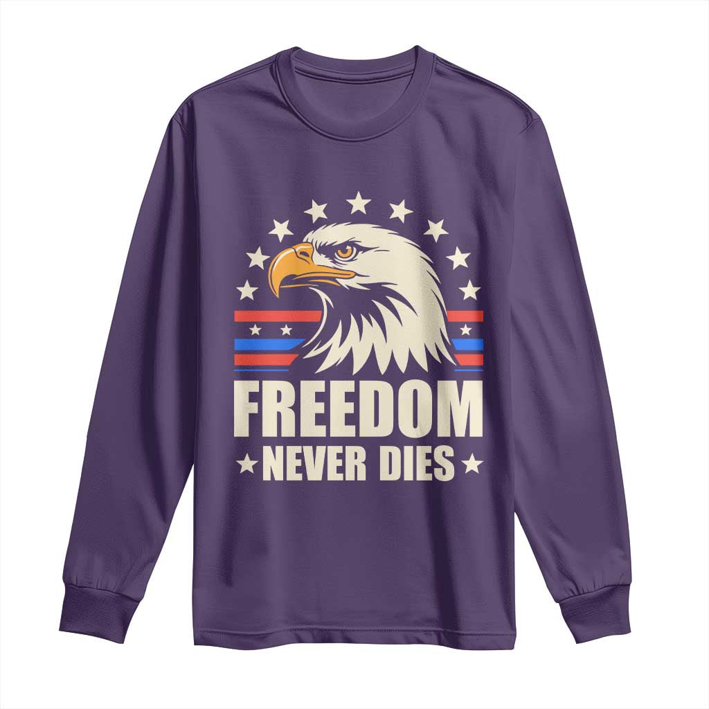 Freedom Never Dies Long Sleeve Shirt Bold Patriotic Eagle Graphic for True American Patriots TS02 Purple Print Your Wear