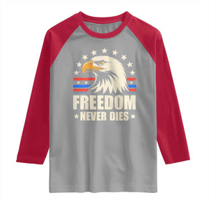 Freedom Never Dies Raglan Shirt Bold Patriotic Eagle Graphic for True American Patriots TS02 Sport Gray Red Print Your Wear