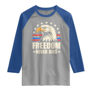 Freedom Never Dies Raglan Shirt Bold Patriotic Eagle Graphic for True American Patriots TS02 Sport Gray Royal Print Your Wear