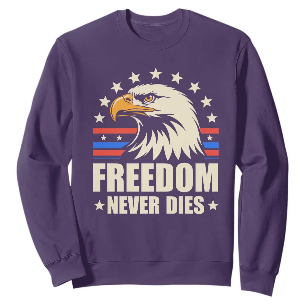Freedom Never Dies Sweatshirt Bold Patriotic Eagle Graphic for True American Patriots TS02 Purple Print Your Wear