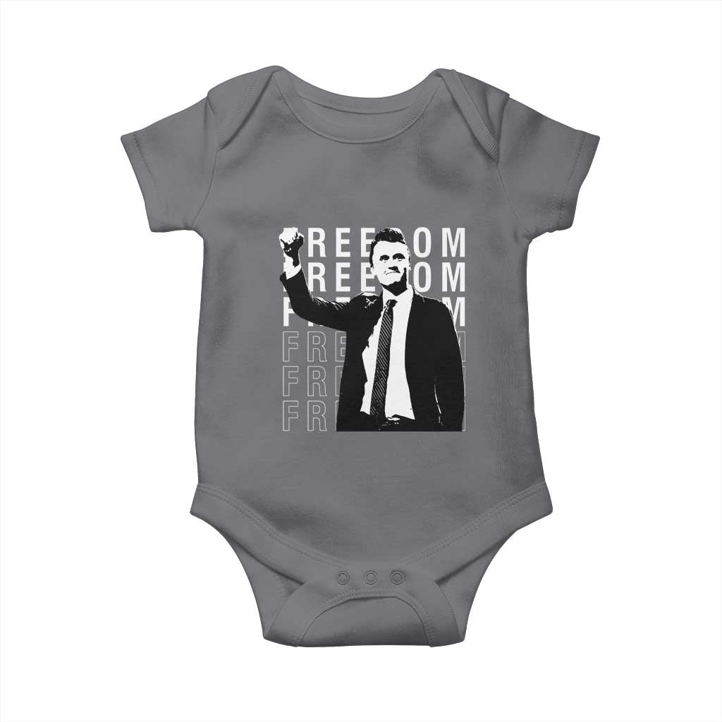 Freedom Charlie Kirk Tribute Baby Onesie A True Patriot Leagacy Memorial TS02 Charcoal Print Your Wear