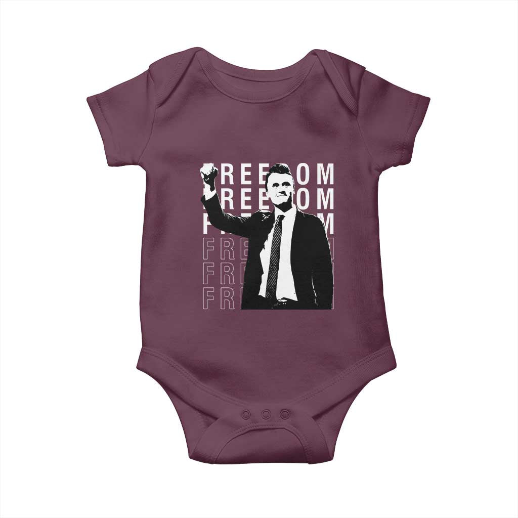 Freedom Charlie Kirk Tribute Baby Onesie A True Patriot Leagacy Memorial TS02 Maroon Print Your Wear
