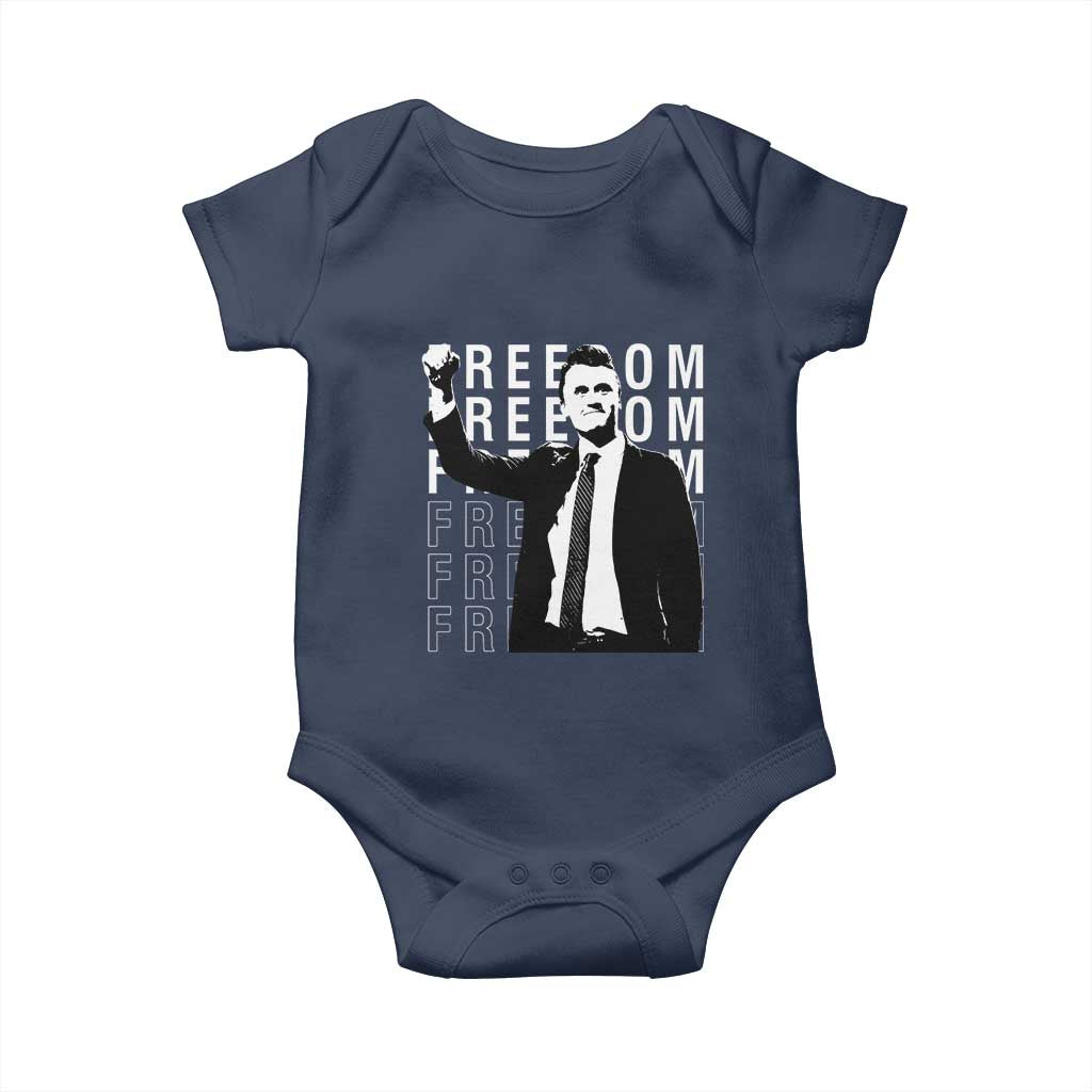 Freedom Charlie Kirk Tribute Baby Onesie A True Patriot Leagacy Memorial TS02 Navy Print Your Wear