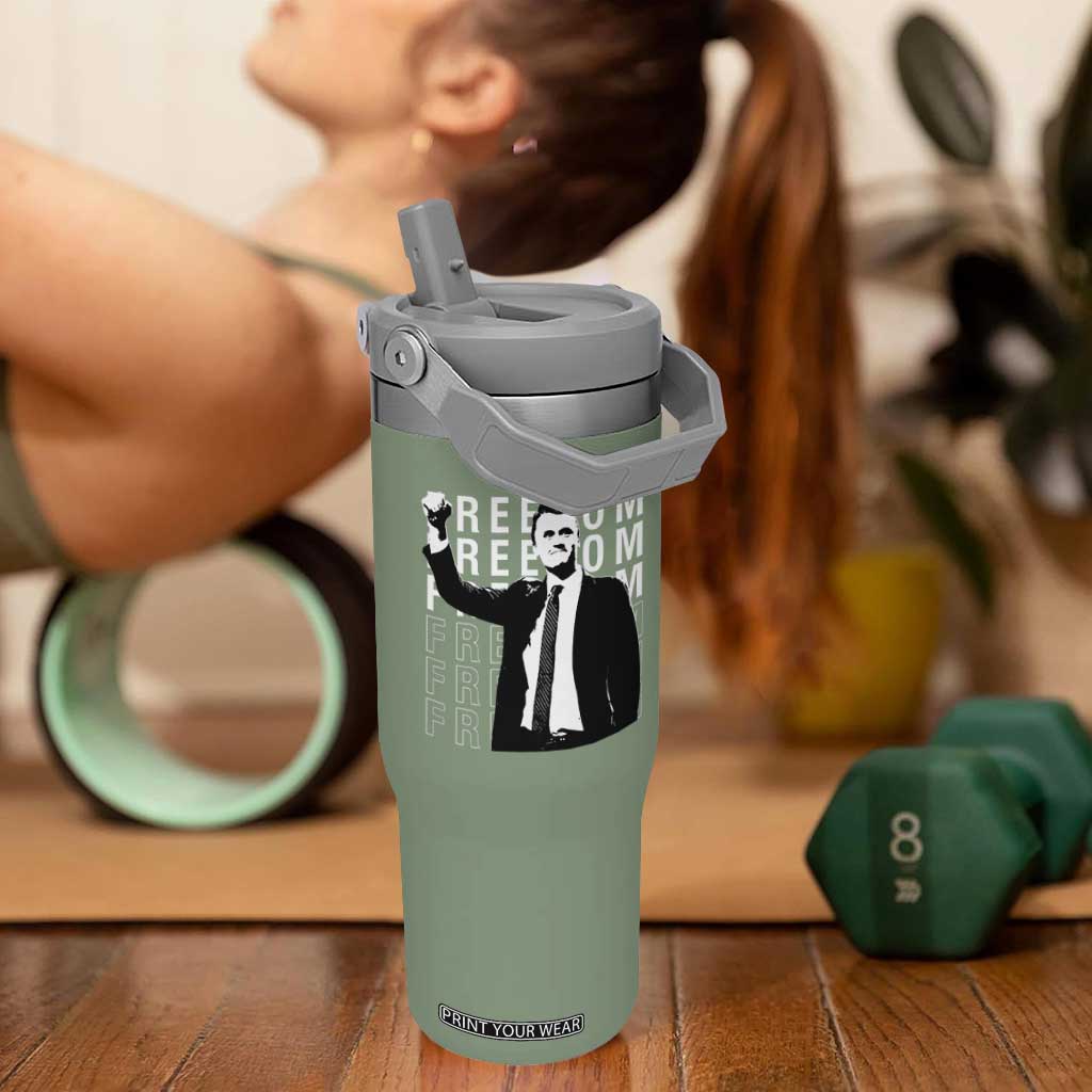 Freedom Charlie Kirk Tribute Flip Straw Tumbler A True Patriot Leagacy Memorial TS02 One Size: 30 oz Moss Green Print Your Wear