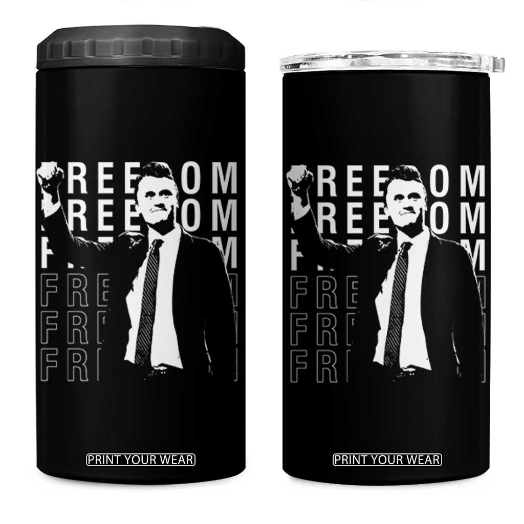 Freedom Charlie Kirk Tribute 4 in 1 Can Cooler Tumbler A True Patriot Leagacy Memorial TS02 One Size: 16 oz Black Print Your Wear