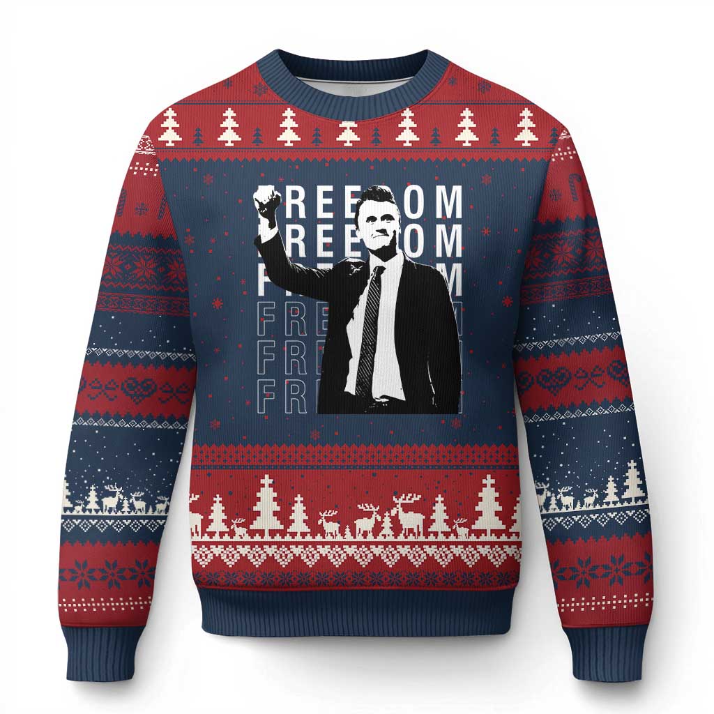 Freedom Charlie Kirk Tribute Ugly Christmas Sweater A True Patriot Leagacy Memorial TS02 Navy Red Print Your Wear