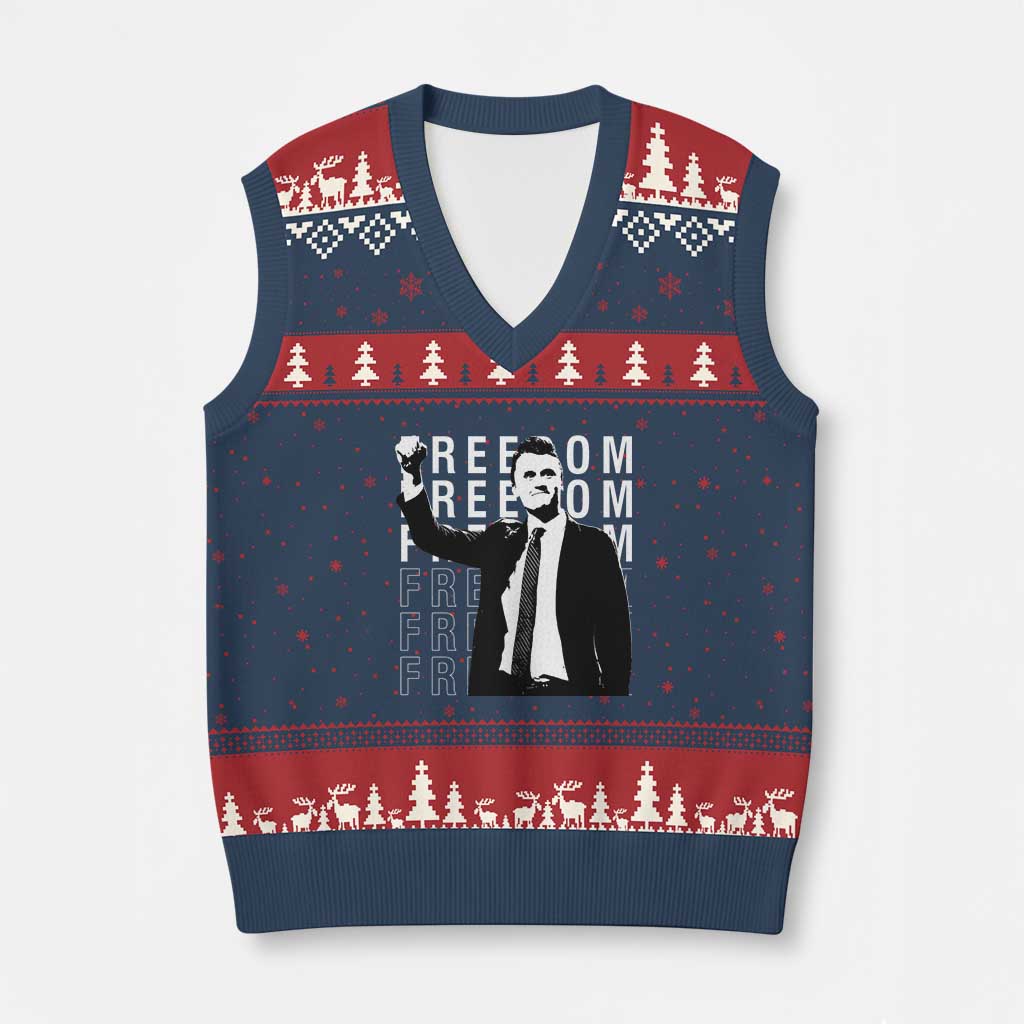 Freedom Charlie Kirk Tribute V-Neck Knit Sweater Vest A True Patriot Leagacy Memorial TS02 Navy Red Print Your Wear