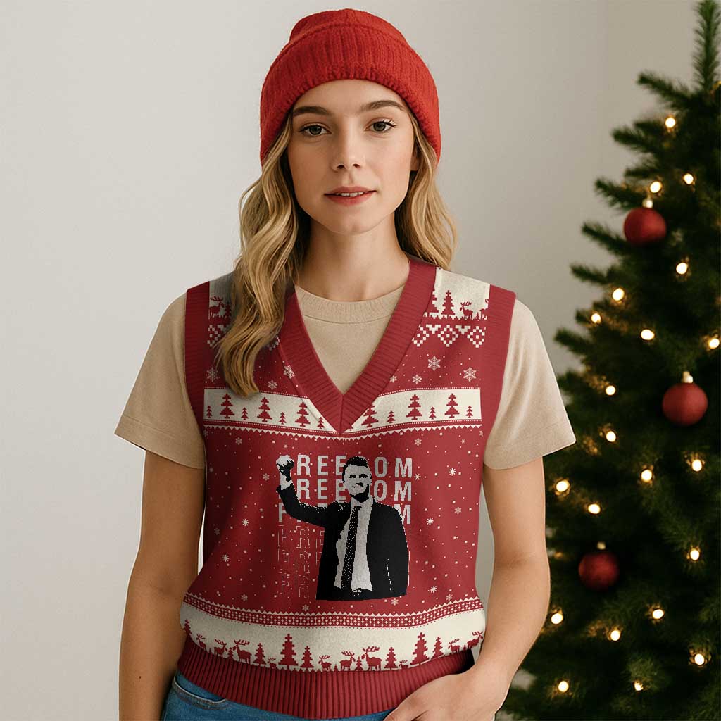 Freedom Charlie Kirk Tribute V-Neck Knit Sweater Vest A True Patriot Leagacy Memorial TS02 Red Beige Print Your Wear