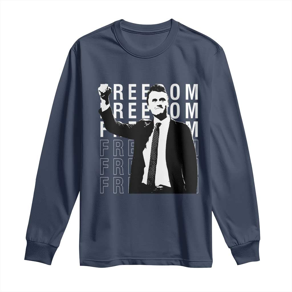 Freedom Charlie Kirk Tribute Long Sleeve Shirt A True Patriot Leagacy Memorial TS02 Navy Print Your Wear