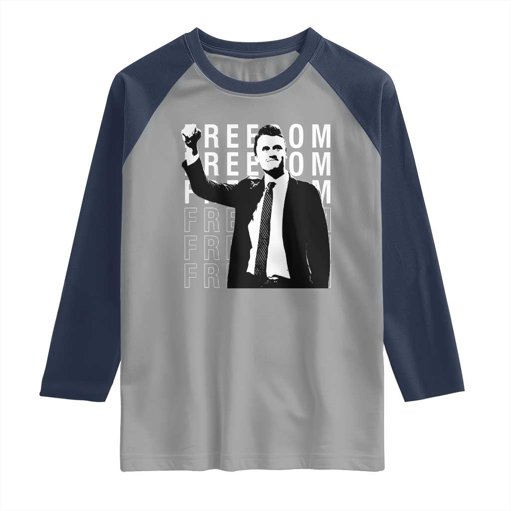 Freedom Charlie Kirk Tribute Raglan Shirt A True Patriot Leagacy Memorial TS02 Sport Gray Navy Print Your Wear