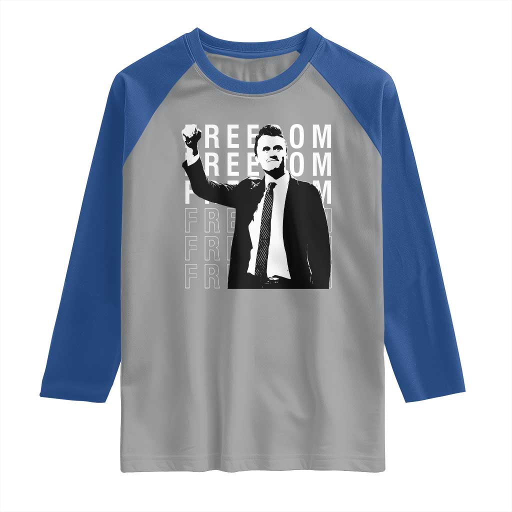 Freedom Charlie Kirk Tribute Raglan Shirt A True Patriot Leagacy Memorial TS02 Sport Gray Royal Print Your Wear