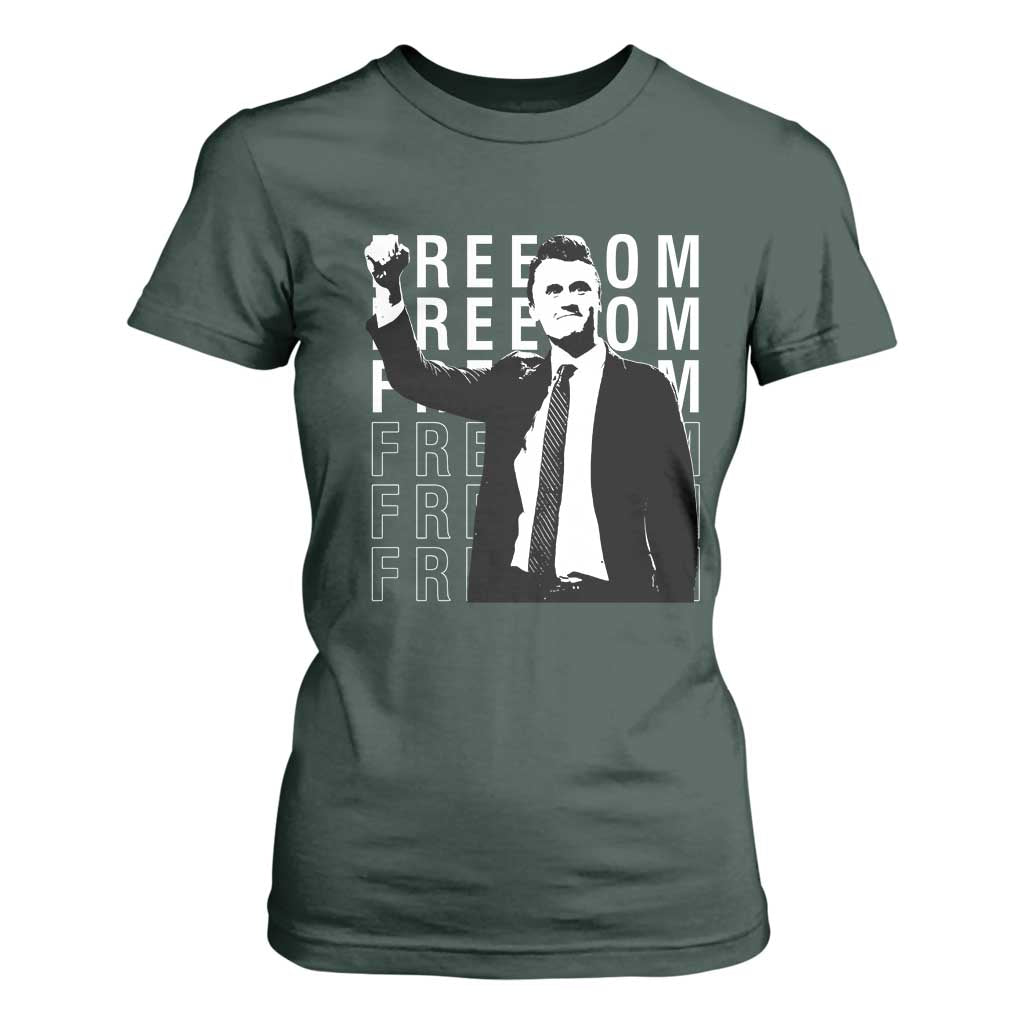 Freedom Charlie Kirk Tribute T Shirt For Women A True Patriot Leagacy Memorial TS02 Dark Forest Green Print Your Wear