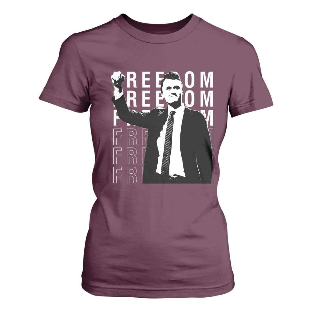 Freedom Charlie Kirk Tribute T Shirt For Women A True Patriot Leagacy Memorial TS02 Maroon Print Your Wear