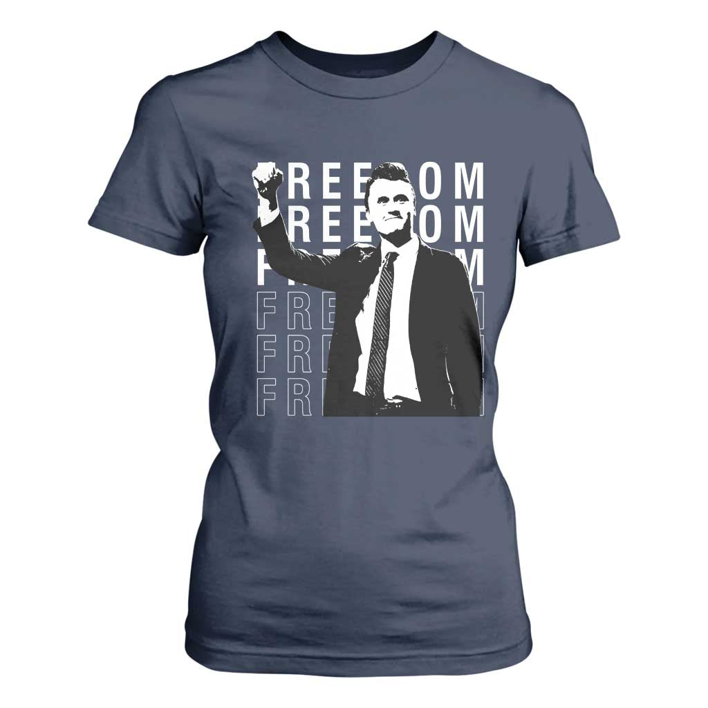 Freedom Charlie Kirk Tribute T Shirt For Women A True Patriot Leagacy Memorial TS02 Navy Print Your Wear