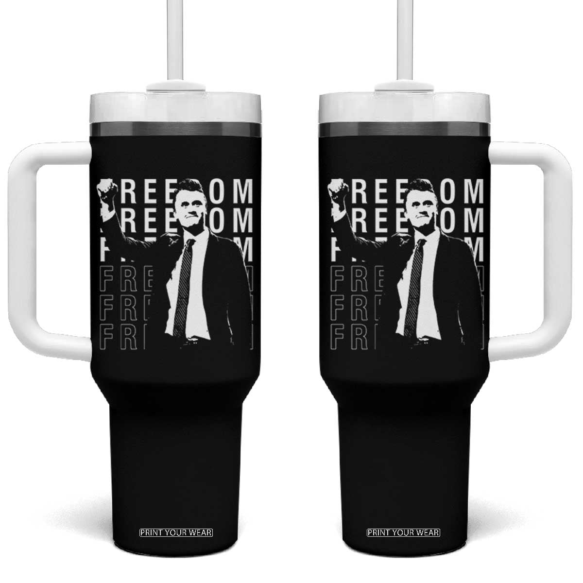 Freedom Charlie Kirk Tribute Tumbler With Handle A True Patriot Leagacy Memorial TS02 One Size: 40 oz Black Print Your Wear