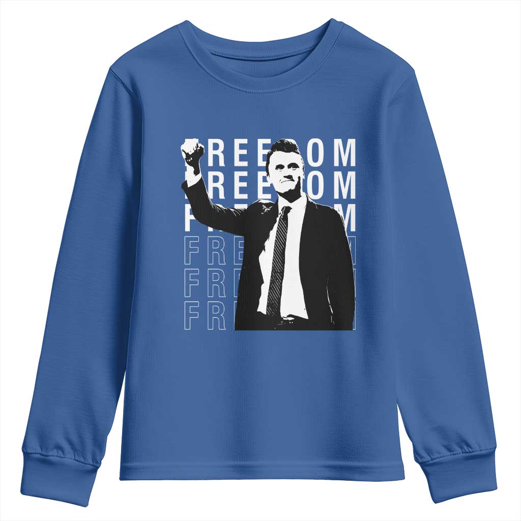 Freedom Charlie Kirk Tribute Youth Sweatshirt A True Patriot Leagacy Memorial TS02 Royal Blue Print Your Wear