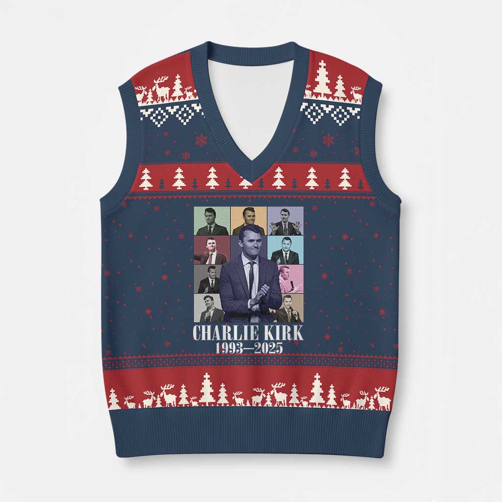 Legacy of Charlie Kirk V-Neck Knit Sweater Vest 1993 2025 Memorial Pop Art Tribute Graphic TS02 Navy Red Print Your Wear
