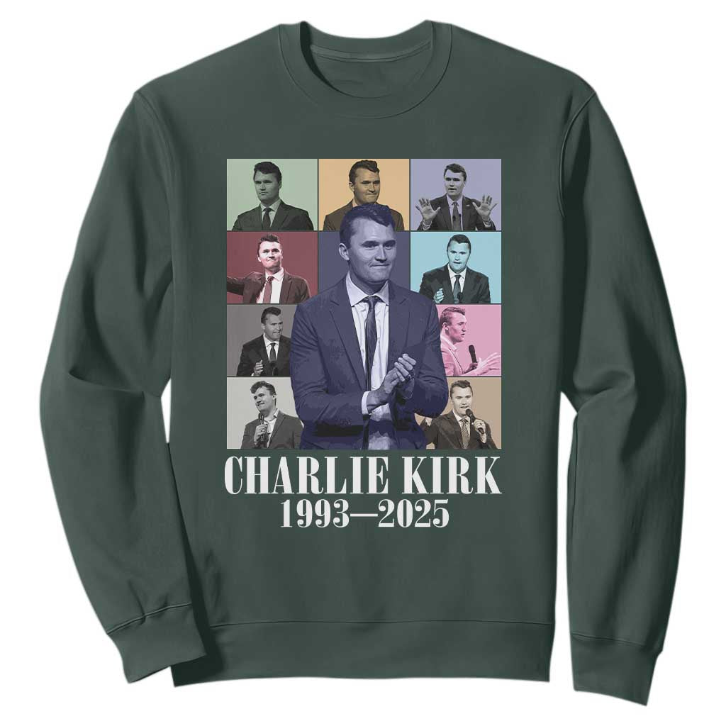 Legacy of Charlie Kirk Sweatshirt 1993 2025 Memorial Pop Art Tribute Graphic TS02 Dark Forest Green Print Your Wear