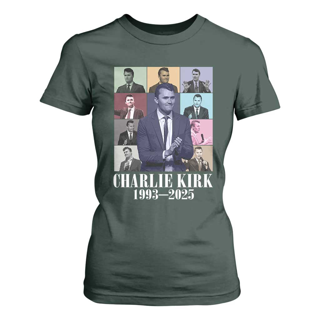 Legacy of Charlie Kirk T Shirt For Women 1993 2025 Memorial Pop Art Tribute Graphic TS02 Dark Forest Green Print Your Wear