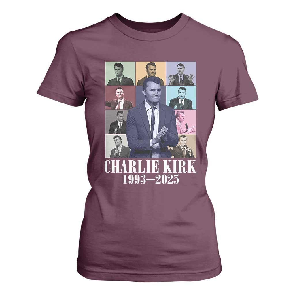Legacy of Charlie Kirk T Shirt For Women 1993 2025 Memorial Pop Art Tribute Graphic TS02 Maroon Print Your Wear