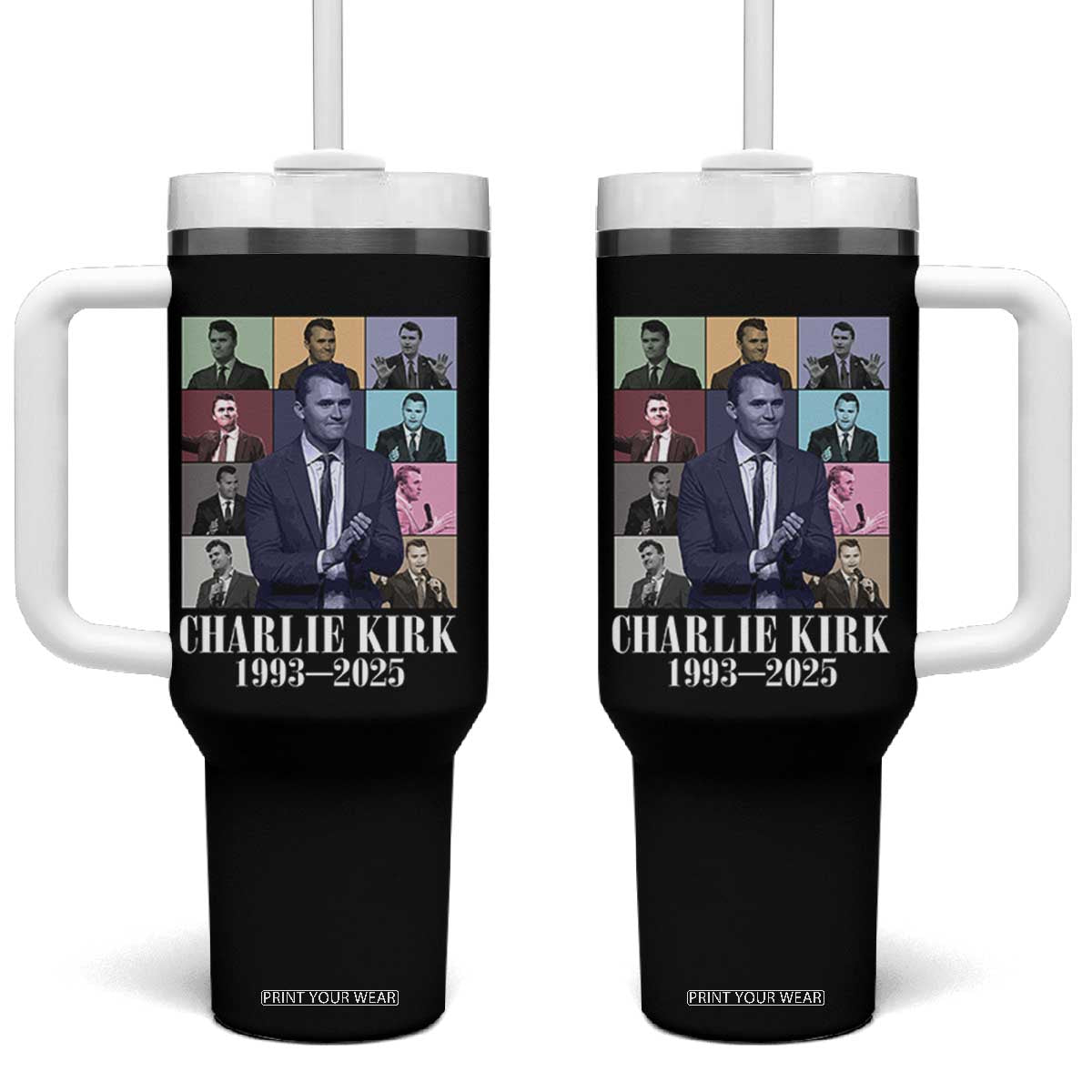Legacy of Charlie Kirk Tumbler With Handle 1993 2025 Memorial Pop Art Tribute Graphic TS02 One Size: 40 oz Black Print Your Wear