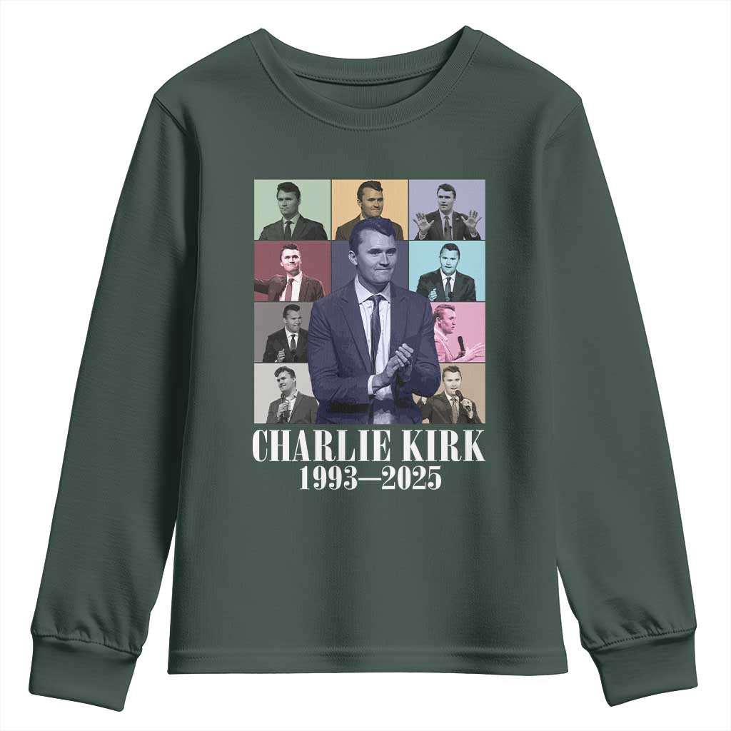 Legacy of Charlie Kirk Youth Sweatshirt 1993 2025 Memorial Pop Art Tribute Graphic TS02 Dark Forest Green Print Your Wear