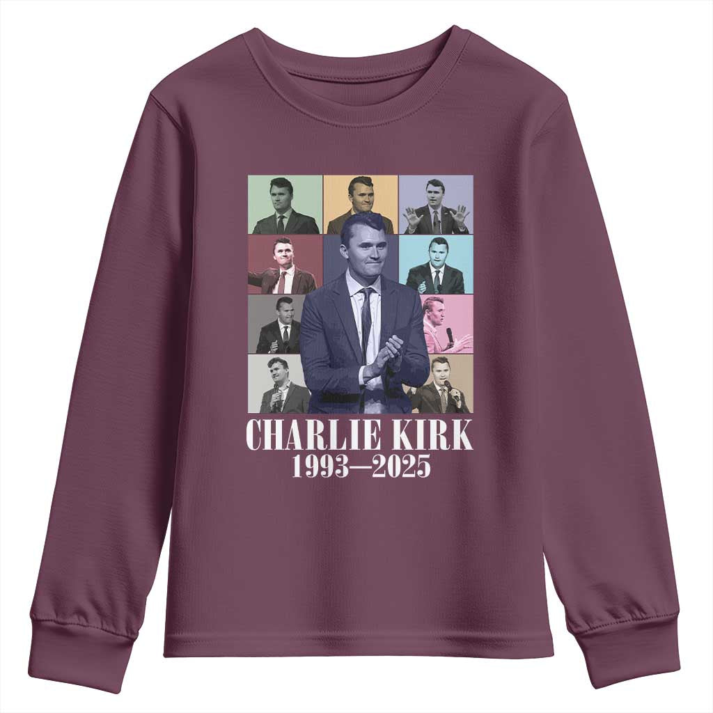 Legacy of Charlie Kirk Youth Sweatshirt 1993 2025 Memorial Pop Art Tribute Graphic TS02 Maroon Print Your Wear