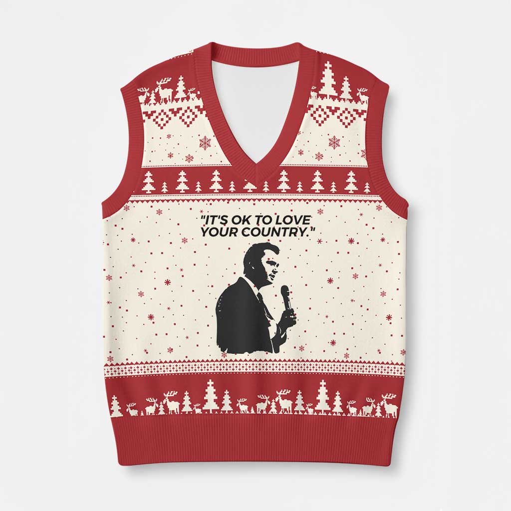 Patriotic Freedom Charlie Kirk Legacy V-Neck Knit Sweater Vest Its OK to Love Your Country TS02 Beige Red Print Your Wear