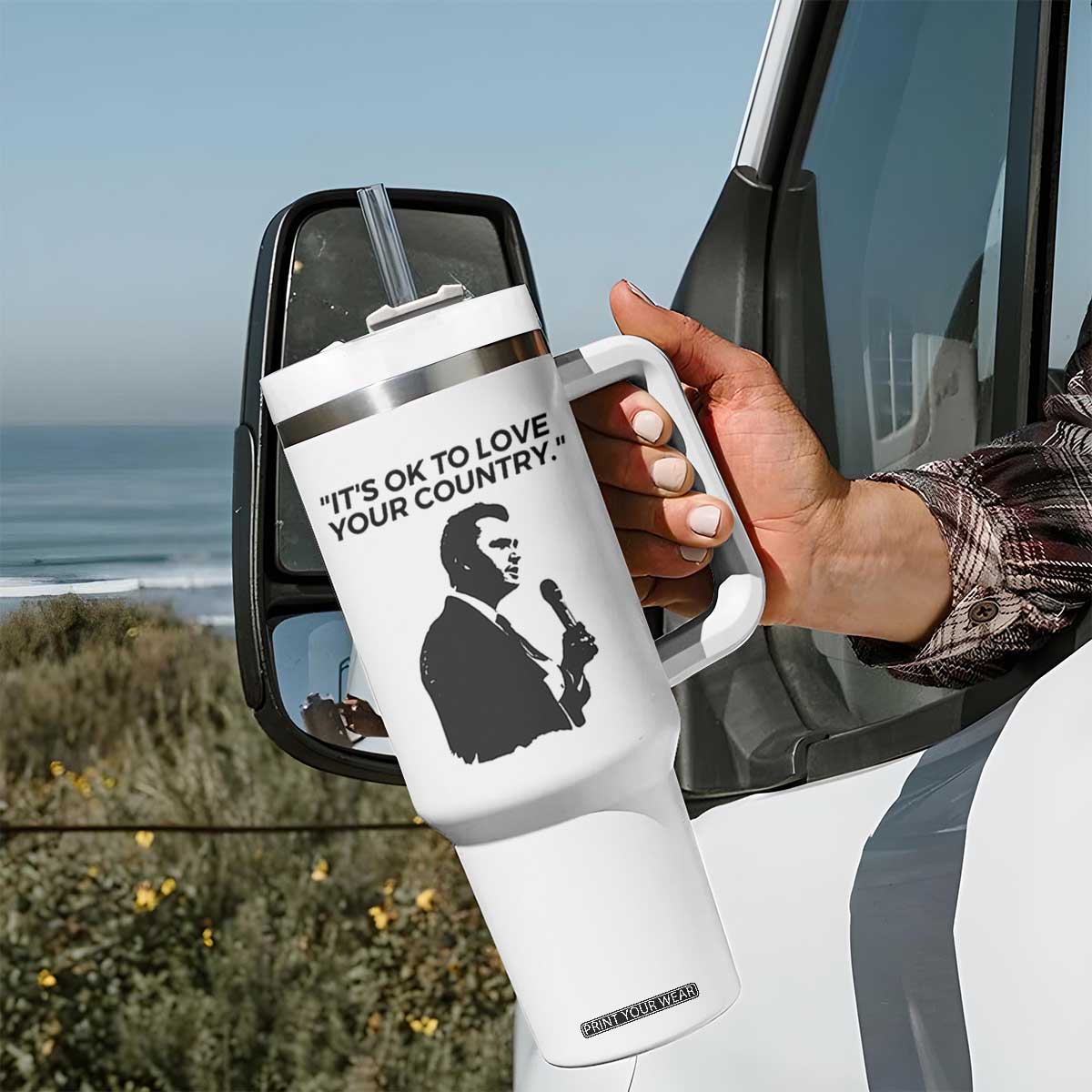 Patriotic Freedom Charlie Kirk Legacy Tumbler With Handle Its OK to Love Your Country TS02 Print Your Wear