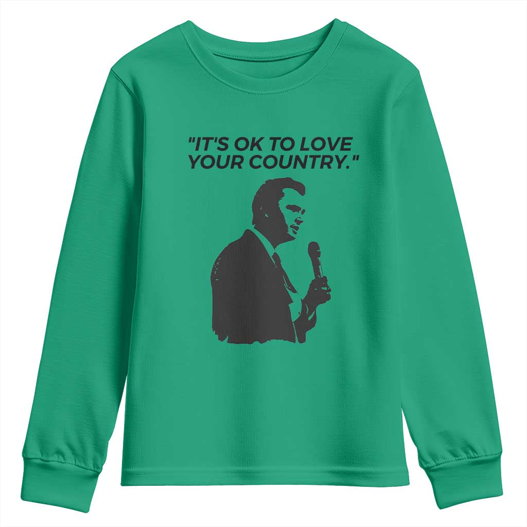 Patriotic Freedom Charlie Kirk Legacy Youth Sweatshirt Its OK to Love Your Country TS02 Irish Green Print Your Wear