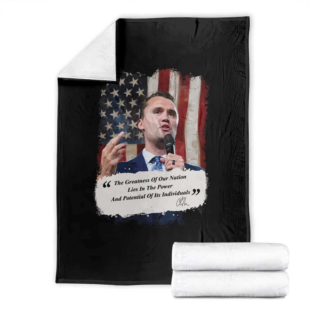 Patriotic Charlie Kirk Legacy Throw Blanket The Greatness of America Power of the People TS02 Black Print Your Wear