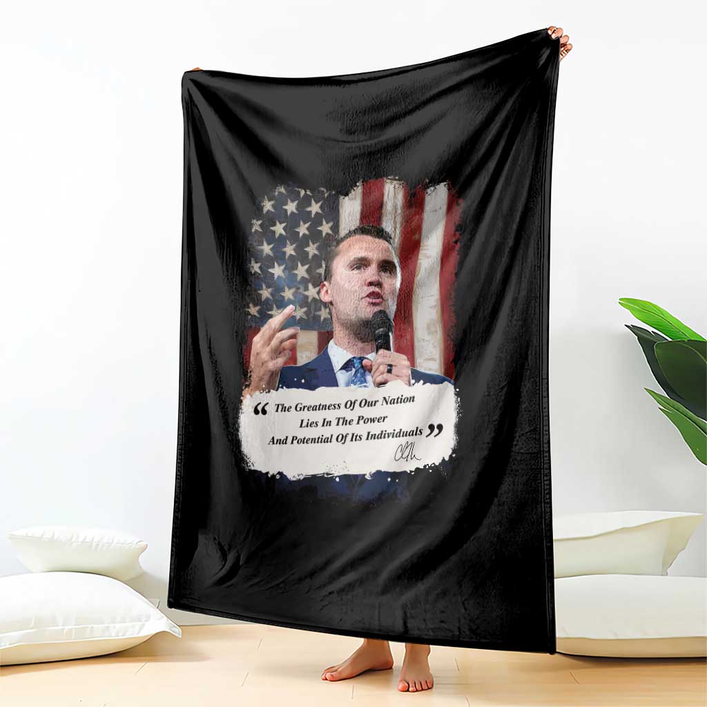 Patriotic Charlie Kirk Legacy Throw Blanket The Greatness of America Power of the People TS02 Print Your Wear