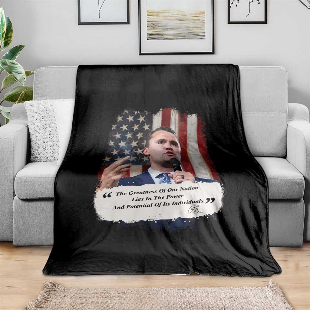 Patriotic Charlie Kirk Legacy Throw Blanket The Greatness of America Power of the People TS02 Print Your Wear