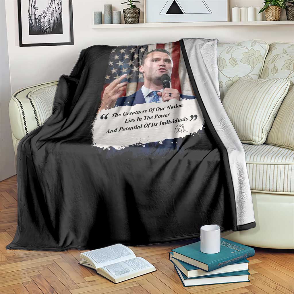 Patriotic Charlie Kirk Legacy Throw Blanket The Greatness of America Power of the People TS02 Print Your Wear