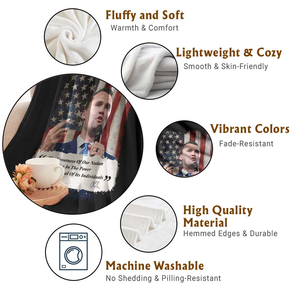 Patriotic Charlie Kirk Legacy Throw Blanket The Greatness of America Power of the People TS02 Print Your Wear