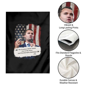 Patriotic Charlie Kirk Legacy Garden Flag The Greatness of America Power of the People TS02 Print Your Wear