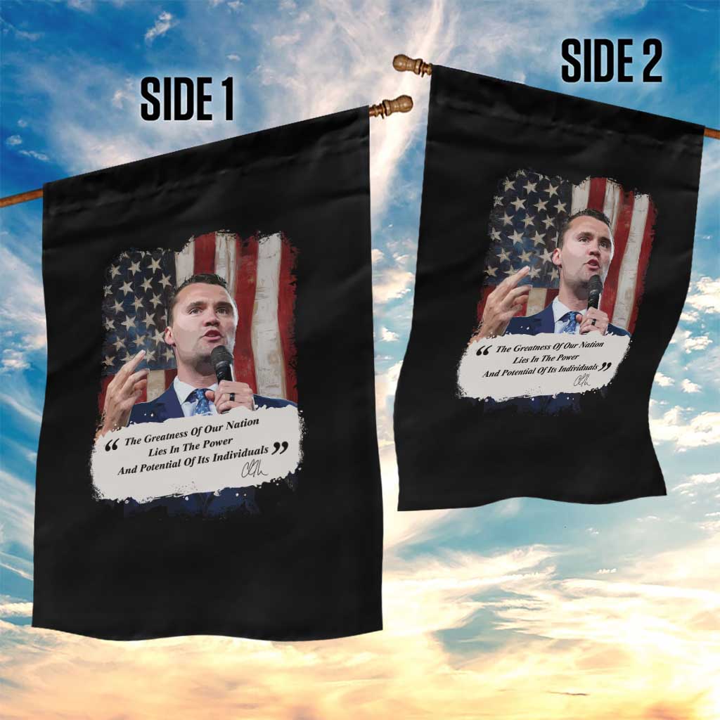Patriotic Charlie Kirk Legacy Garden Flag The Greatness of America Power of the People TS02 Print Your Wear