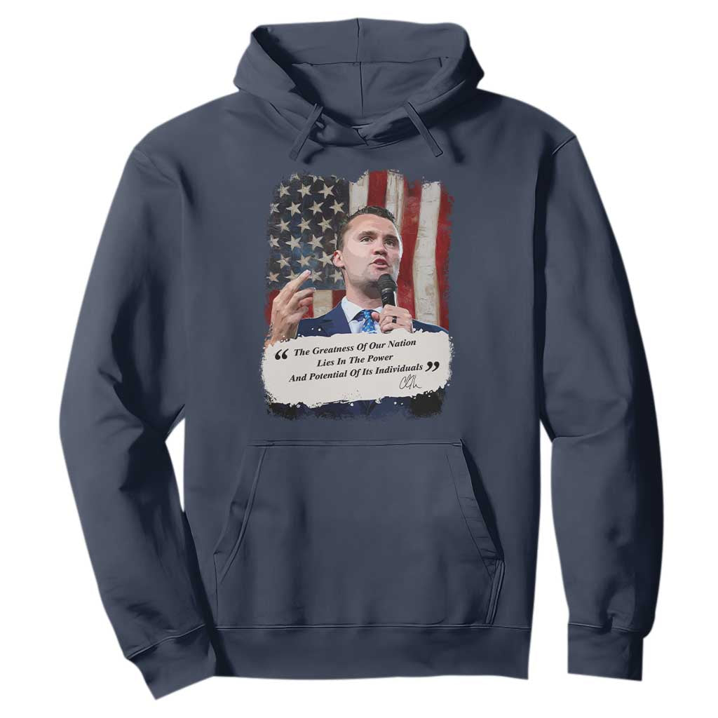 Patriotic Charlie Kirk Legacy Hoodie The Greatness of America Power of the People TS02 Navy Print Your Wear