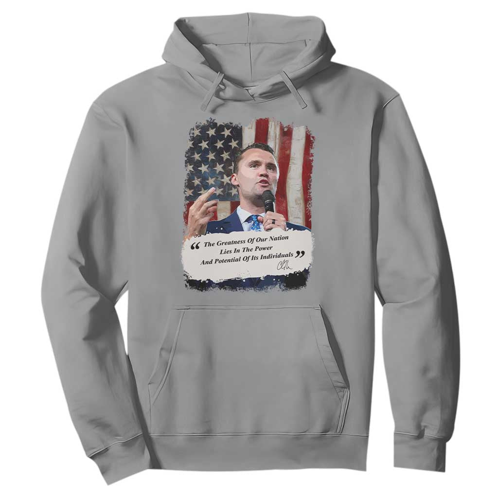 Patriotic Charlie Kirk Legacy Hoodie The Greatness of America Power of the People TS02 Sport Gray Print Your Wear