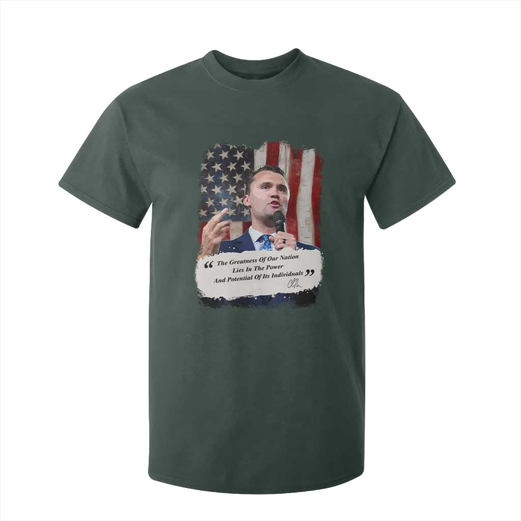 Patriotic Charlie Kirk Legacy T Shirt For Kid The Greatness of America Power of the People TS02 Dark Forest Green Print Your Wear
