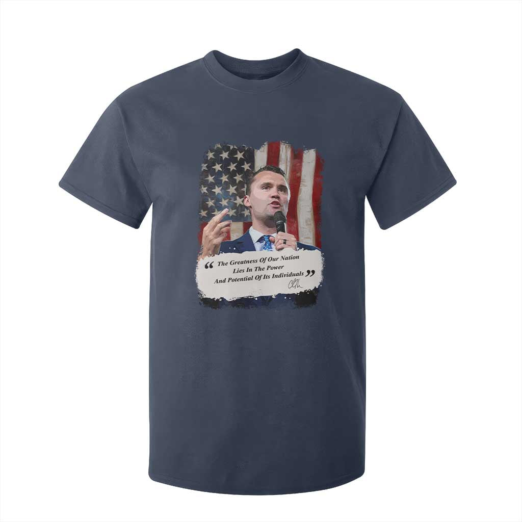 Patriotic Charlie Kirk Legacy T Shirt For Kid The Greatness of America Power of the People TS02 Navy Print Your Wear