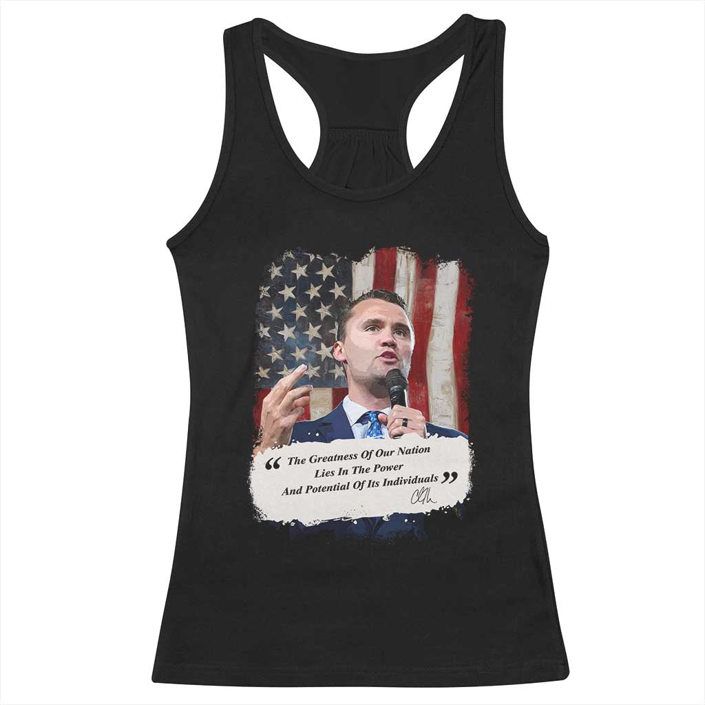 Patriotic Charlie Kirk Legacy Racerback Tank Top The Greatness of America Power of the People TS02 Black Print Your Wear
