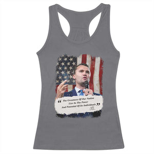 Patriotic Charlie Kirk Legacy Racerback Tank Top The Greatness of America Power of the People TS02 Charcoal Print Your Wear