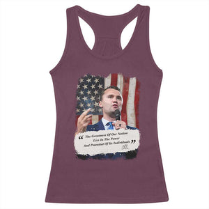 Patriotic Charlie Kirk Legacy Racerback Tank Top The Greatness of America Power of the People TS02 Maroon Print Your Wear