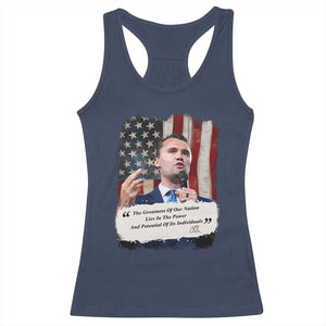 Patriotic Charlie Kirk Legacy Racerback Tank Top The Greatness of America Power of the People TS02 Navy Print Your Wear