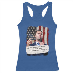 Patriotic Charlie Kirk Legacy Racerback Tank Top The Greatness of America Power of the People TS02 Royal Blue Print Your Wear