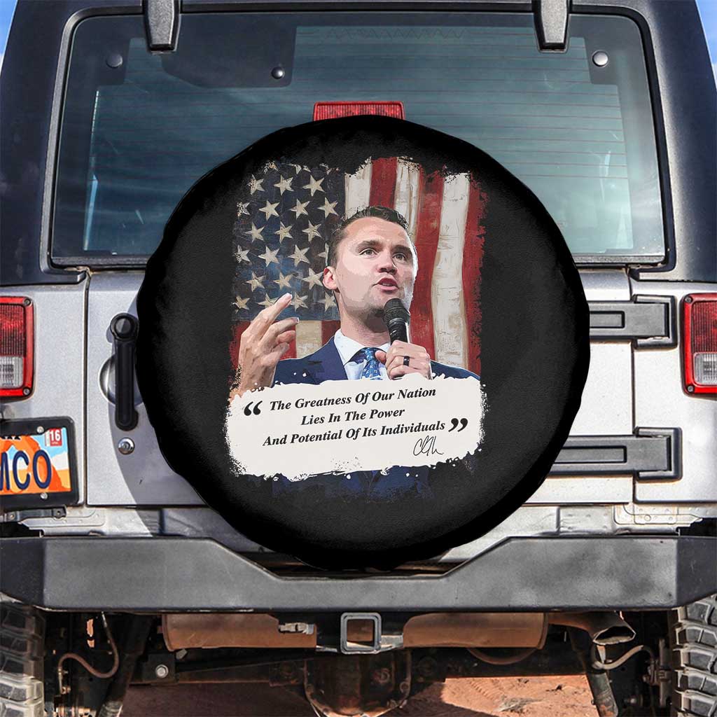Patriotic Charlie Kirk Legacy Spare Tire Cover The Greatness of America Power of the People TS02 No hole Black Print Your Wear